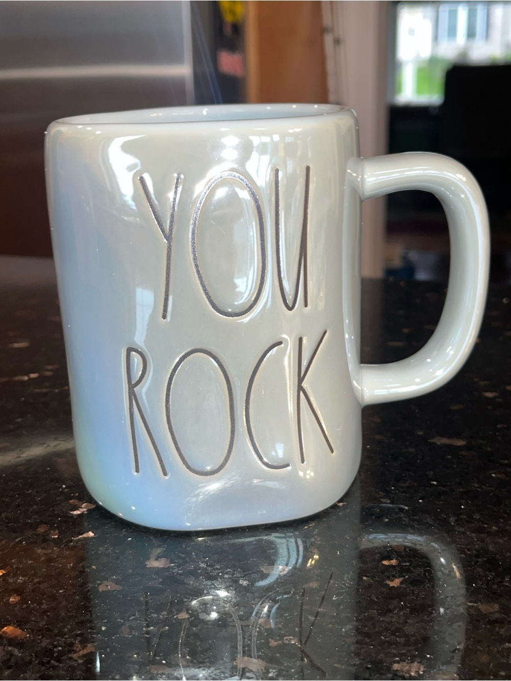 Rae Dunn Iridescent “You Rock” Light Blue Ceramic Coffee Mug